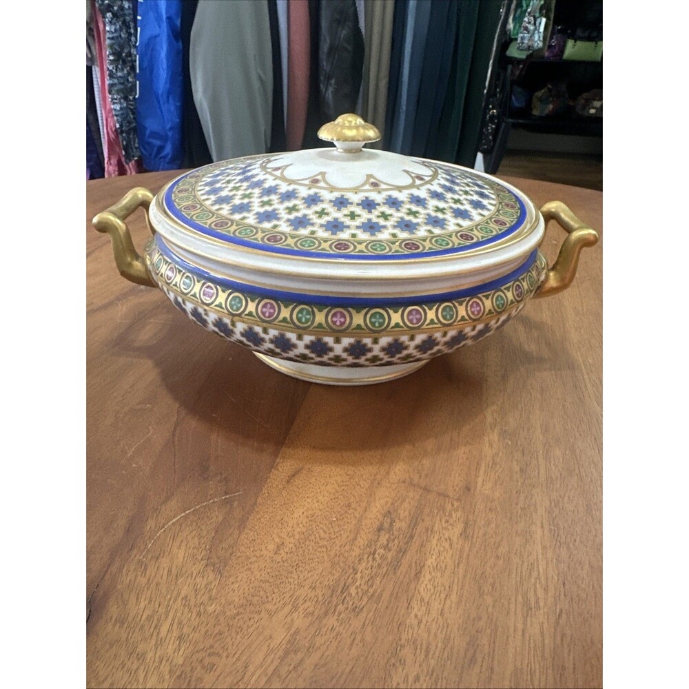 Limoges M. Redon Covered Dish Mid 19th century Blue Gold Tureen French Victorian